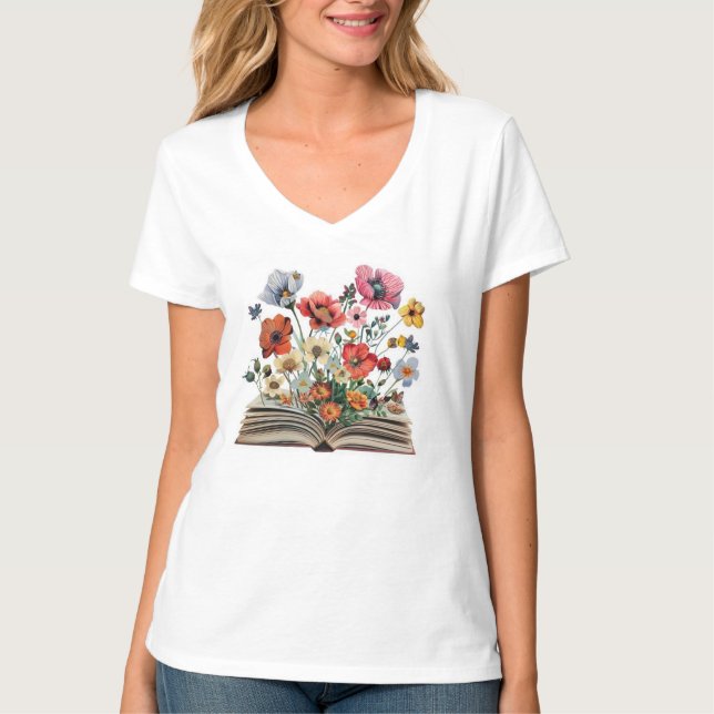 Camiseta Hermosas Flores De Un Libro Lectores Escritores (Anverso)