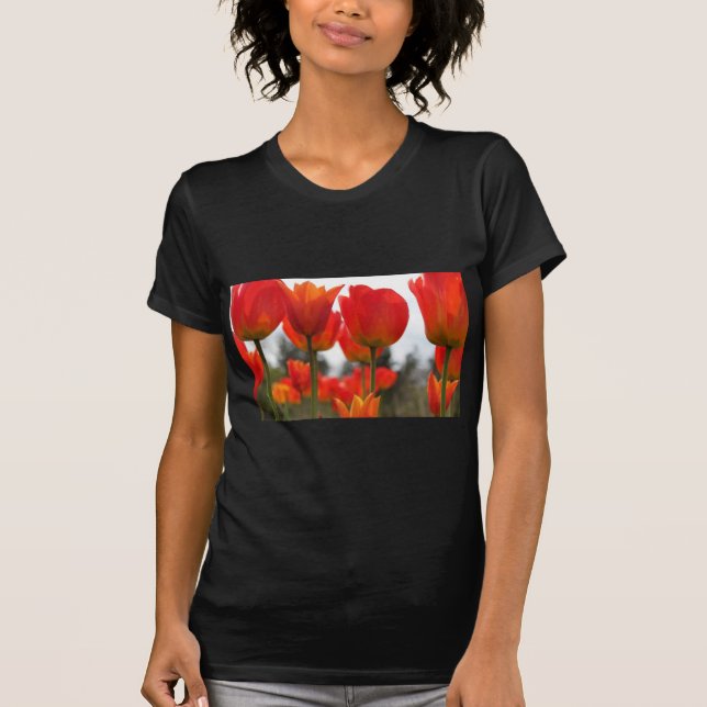 Camiseta Hermosas Flores Rojas De Tulipanes. (Anverso)