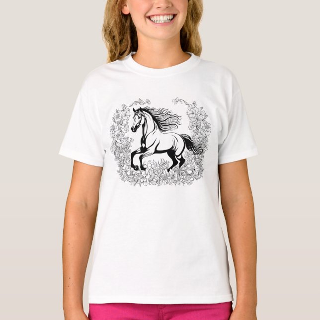 Camiseta Hermosas flores y caballo pintan un  (Anverso)