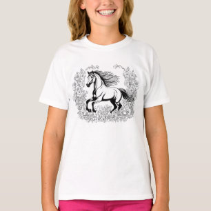 Camiseta Hermosas flores y pinturas de caballos a
