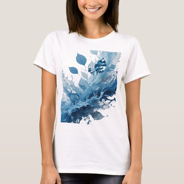 Camiseta Hermosas hojas azules plateadas y salpicaduras de  (Anverso)