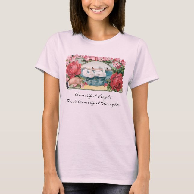 Camiseta Hermosas ideas Cisne y Rosas Arte de época (Anverso)