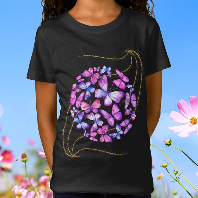 Camiseta Hermosas mariposas acuarelas con honda dorada (Beautiful Watercolor Butterflies Shirt)
