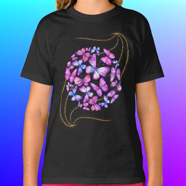 Camiseta Hermosas mariposas acuarelas con honda dorada (Beautiful Watercolor Butterflies with Gold Bling T-Shirt)