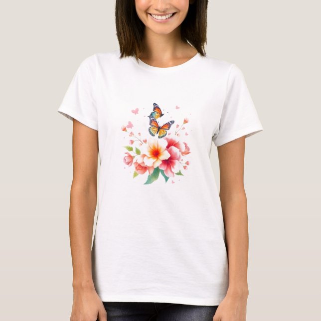 Camiseta Hermosas Mariposas Florales de acuarela (Anverso)