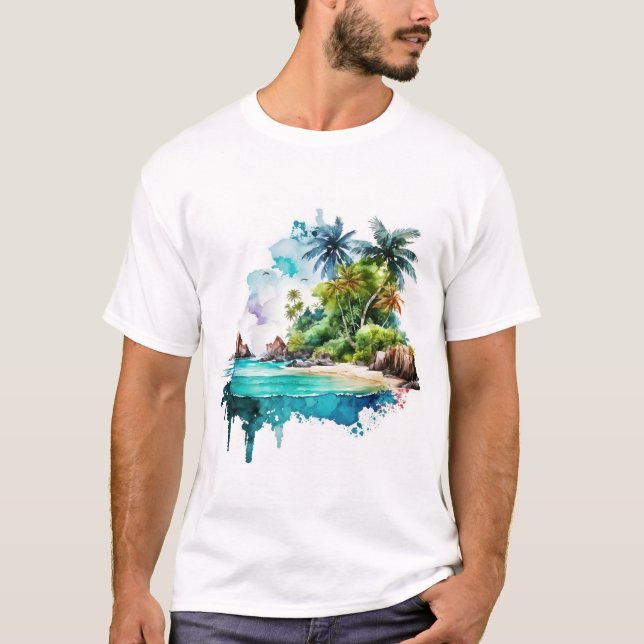 Camiseta Hermosas olas de océano en la playa y conchas mari (Anverso)