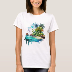 Camiseta Hermosas olas de océano en la playa y conchas mari