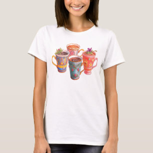 Camiseta Hermosas tazas de delicioso café en una SS blanca