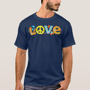 Camiseta Hermoso 60s 70s Hippie Paz Amor Corazones Signo de