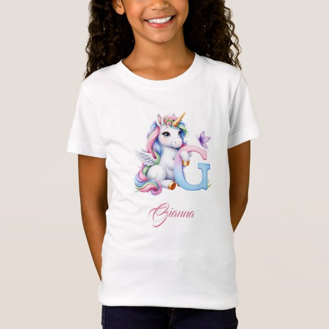 Camiseta Hermoso acuarela pastel unicornio G monograma (Anverso)