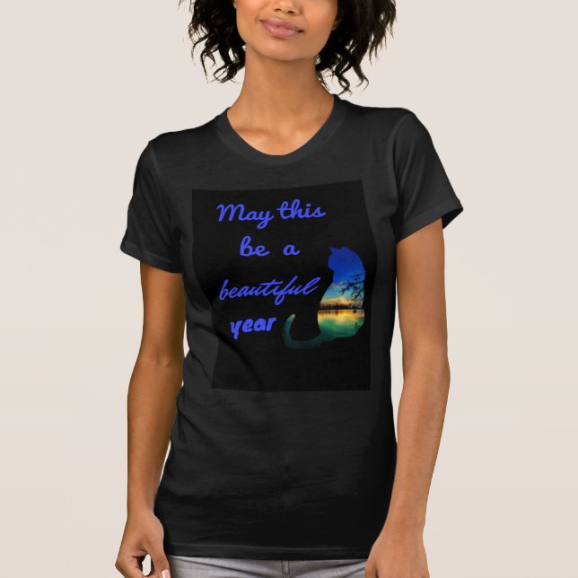 Camiseta Hermoso año cita gatos atardecer playa mujeres neg (Anverso)
