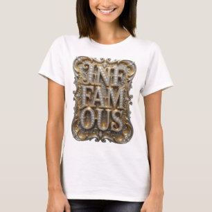Camiseta Hermoso Arte de Texto 3D INFAME en Dorado