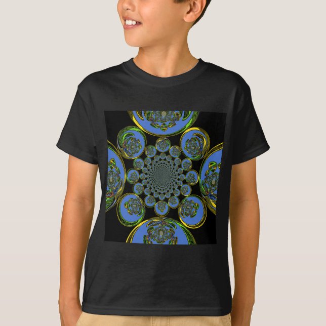 Camiseta Hermoso arte fresco azul real negro Kaleidoscope (Anverso)