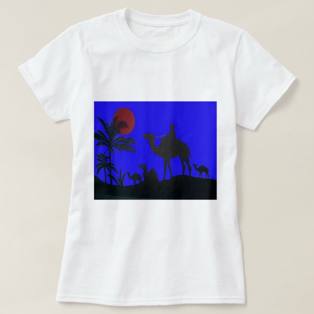Camiseta Hermoso asombroso Camello Sunset Safari Art Print (Diseño del anverso)