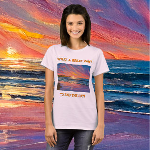 Camiseta Hermoso atardecer en la playa Pintura en acuarela