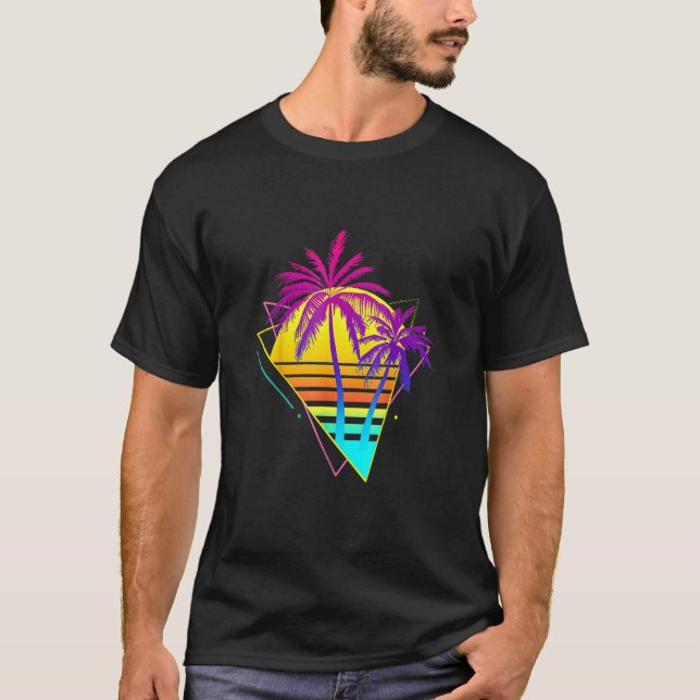 Camiseta Hermoso atardecer tropical de vaporwave de los año (Anverso)