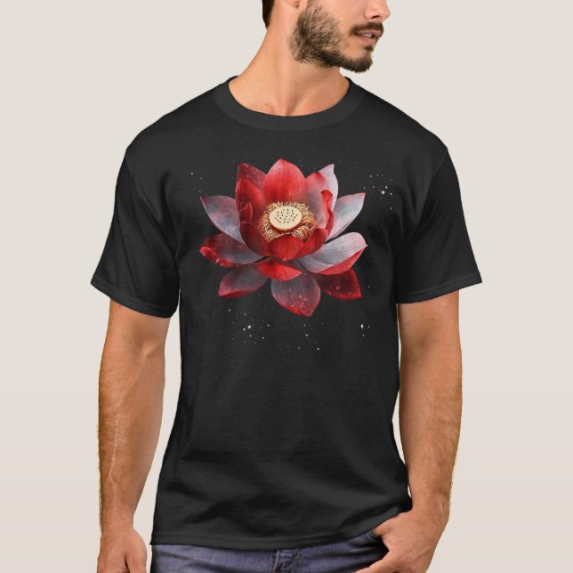 Camiseta Hermoso blog de flores de loto rojas y blancas (Anverso)
