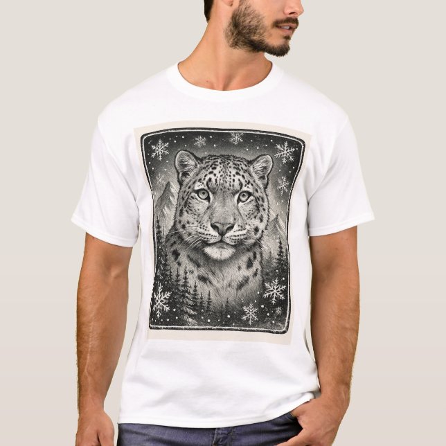Camiseta Hermoso boceto Leopardo de la Nieve (Anverso)