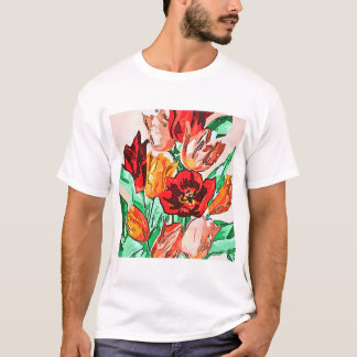 Camiseta Hermoso Bouquet Floral Tulipanes Arte Contorno Neg