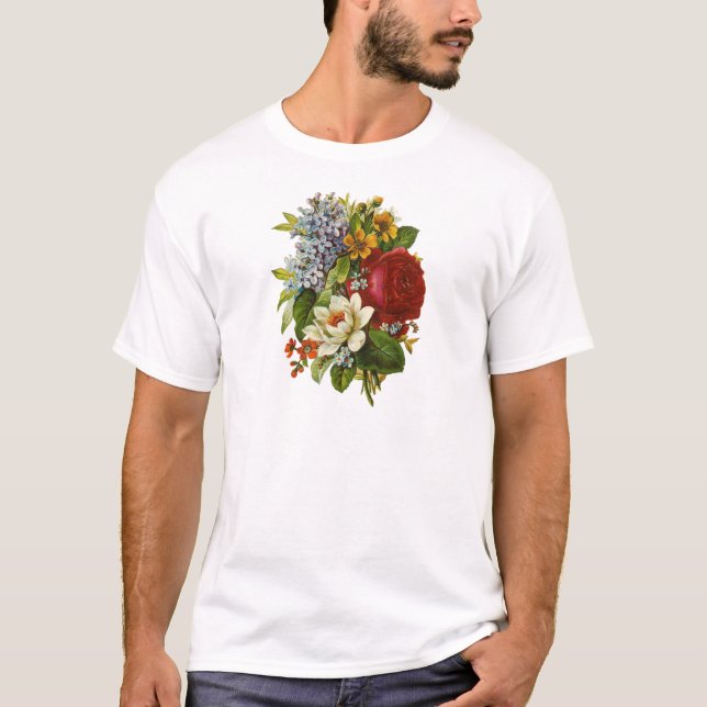 Camiseta Hermoso Bouquet Romántico de Verano con Rosa Roja (Anverso)