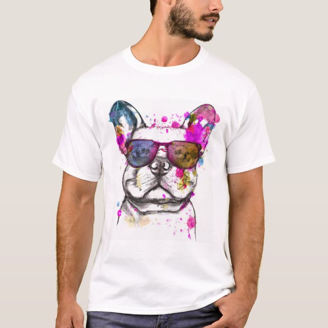 Camiseta Hermoso Bulldog francés acuarela (Anverso)