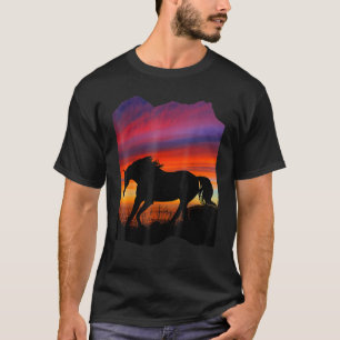 Camiseta Hermoso caballo árabe silueta puesta de sol naranj