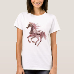 Camiseta Hermoso caballo brillante rosa dorado diseño moder