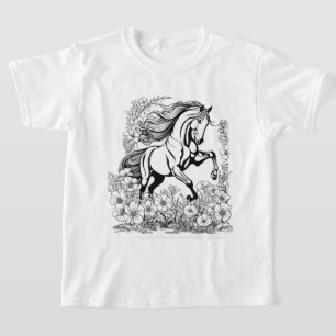 Camiseta Hermoso caballo de cría y flores pintan un