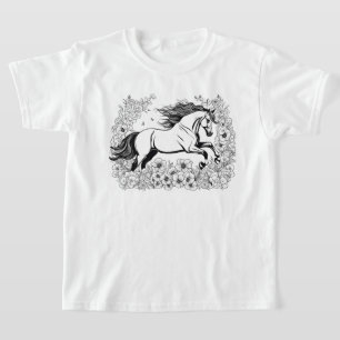 Camiseta Hermoso caballo y flores pintar a