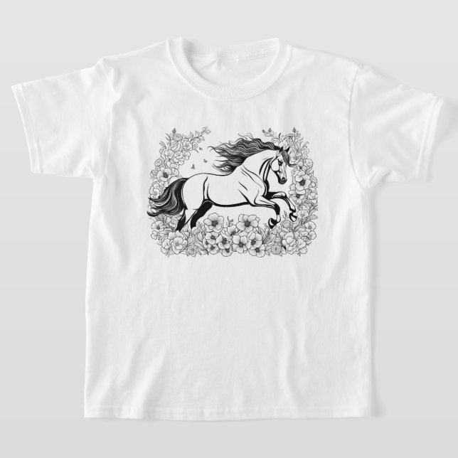 Camiseta Hermoso caballo y flores pintar a (Distribución)