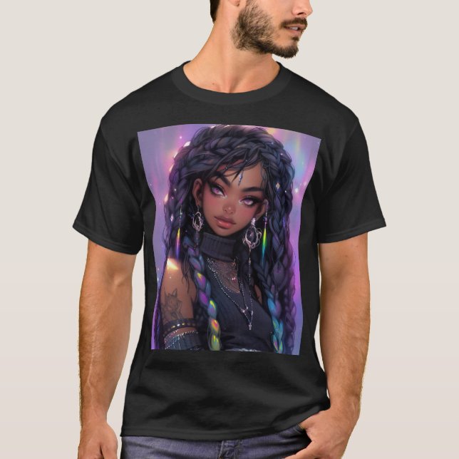 Camiseta Hermoso Chica De Anime De Cabello Con Barrido (Anverso)