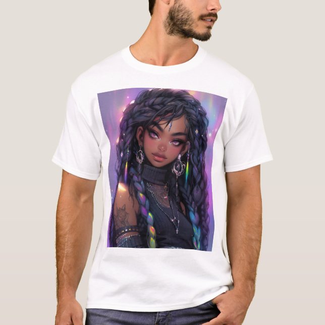Camiseta Hermoso Chica De Anime De Cabello Con Barrido (Anverso)