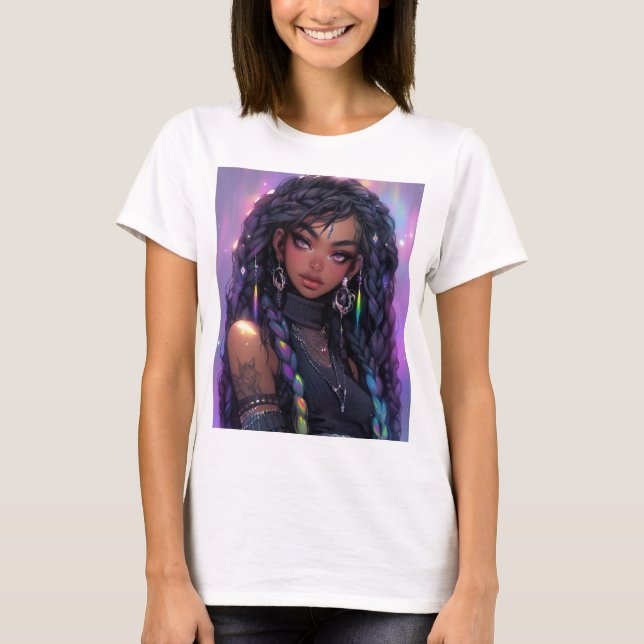Camiseta Hermoso Chica De Anime De Cabello Con Barrido (Anverso)