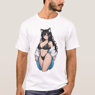 Camiseta Hermoso chica de gatos de anime