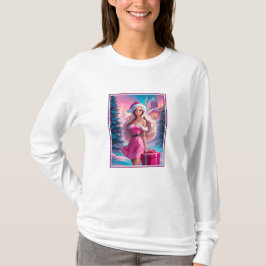 Camiseta Hermoso Chica de Navidades rosados 01