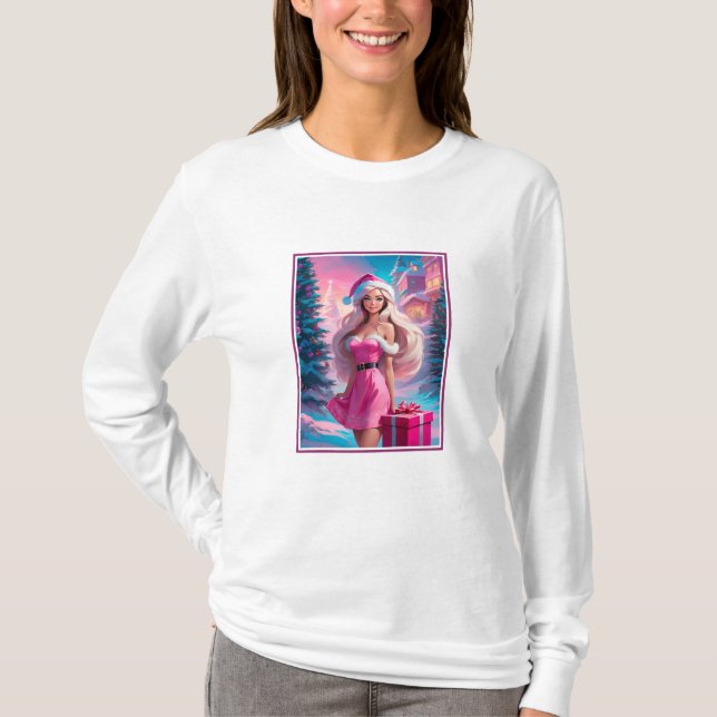 Camiseta Hermoso Chica de Navidades rosados 01 (Anverso)