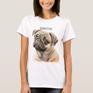 CAMISETA HERMOSO COLOR DE AGUA ROSTRO DE PERRO NEGRO Y DE T