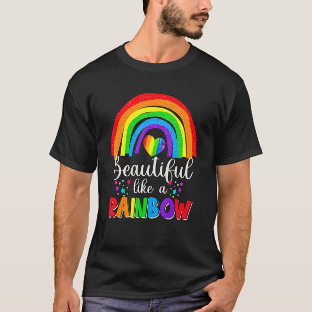 Camiseta Hermoso Como Un Arcoiris Corazón Arcoiris Orgullos (Anverso)