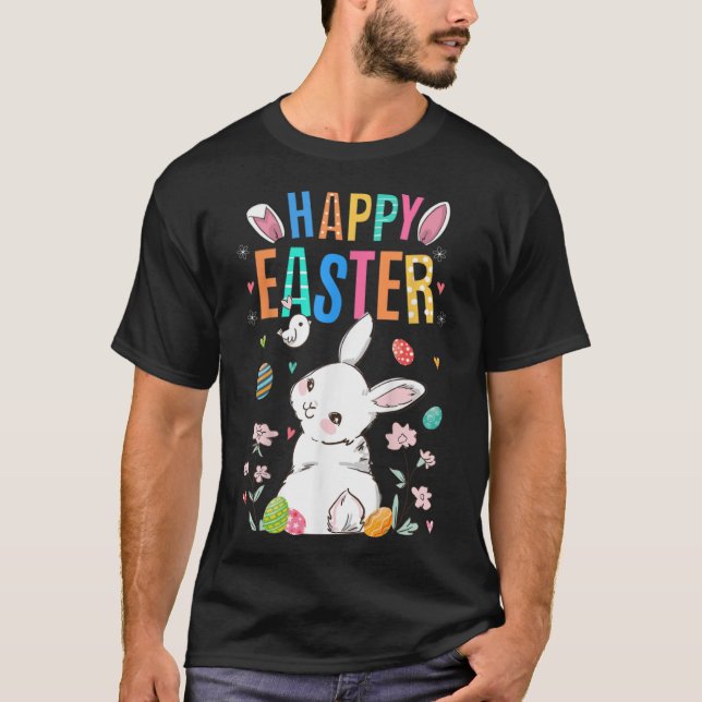 Camiseta Hermoso Conejo de Huevos Floral Feliz Día de Pascu (Anverso)