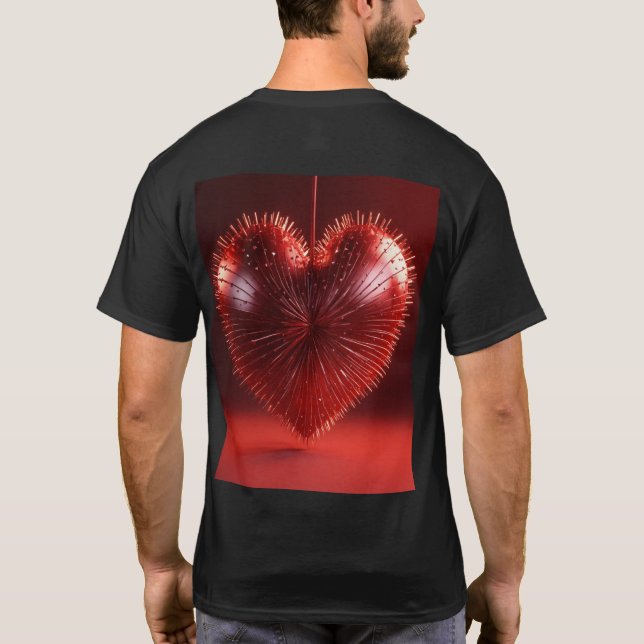 Camiseta hermoso corazón de pico, rendimento 3d, 8k, rojo o (Reverso)