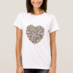 Camiseta Hermoso corazón de textura de mármol blanco y oro
