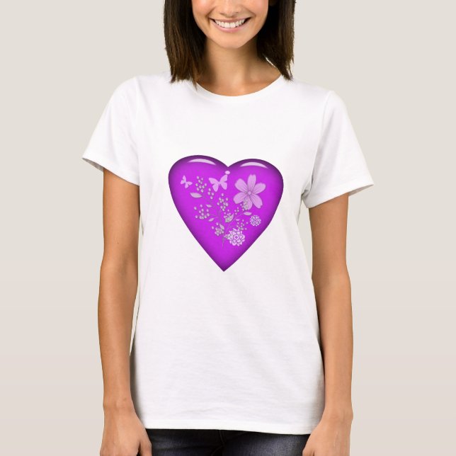 Camiseta Hermoso corazón floral de vidrio (Anverso)