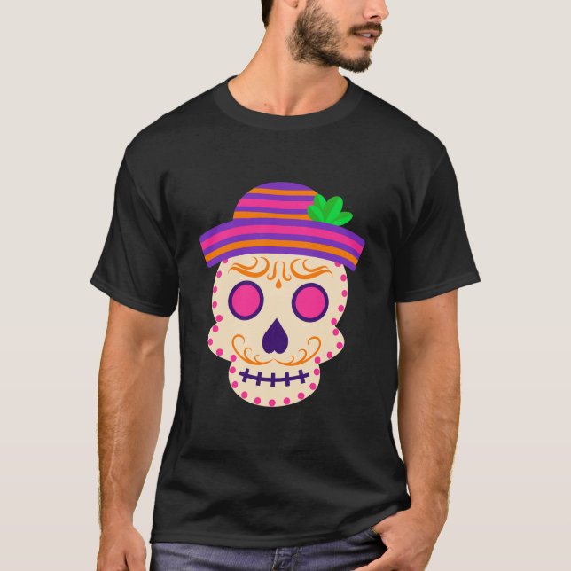 Camiseta Hermoso cráneo con el Día de los Muertos (Anverso)