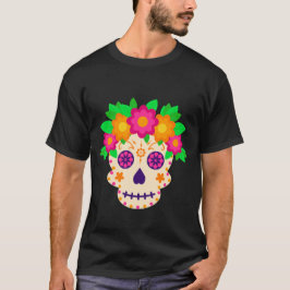Camiseta Hermoso cráneo con flores Día de los Muertos