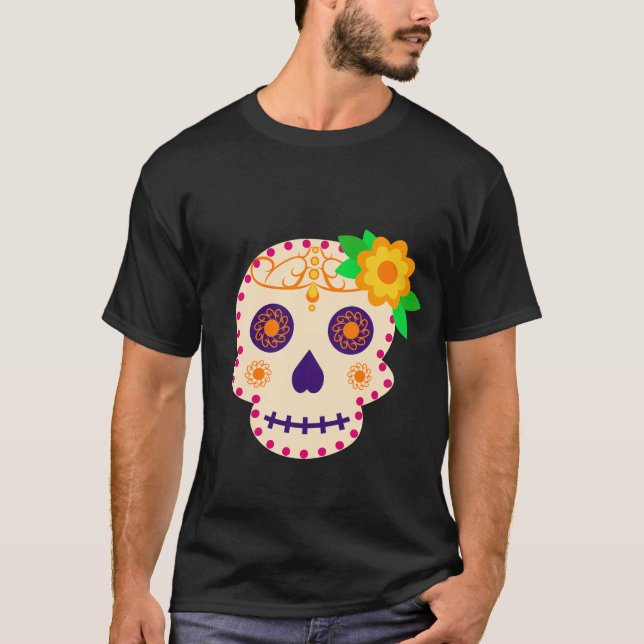 Camiseta Hermoso cráneo con flores Día de los Muertos (Anverso)