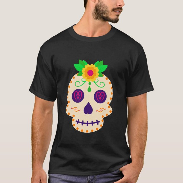 Camiseta Hermoso cráneo con flores Día de los Muertos (Anverso)