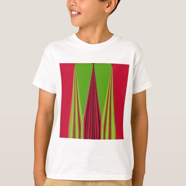 Camiseta Hermoso diseño de arte fractal verde amarillo rojo (Anverso)