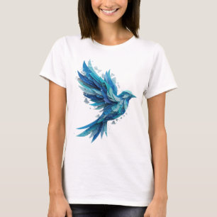 Camiseta Hermoso diseño moderno de pájaro azul plateado