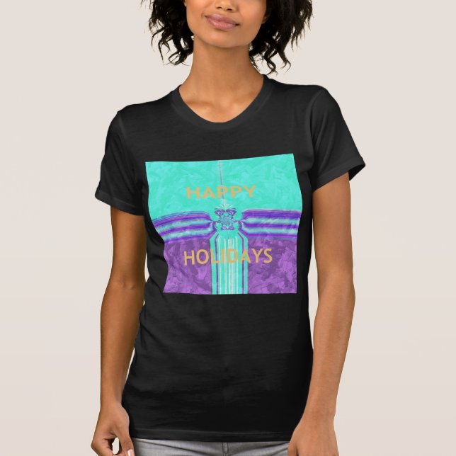 Camiseta Hermoso diseño vector Cyan azul de vacaciones (Anverso)