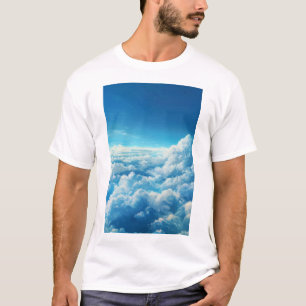 Camiseta Hermoso estilo de pintura Azul cielo blanco nubes